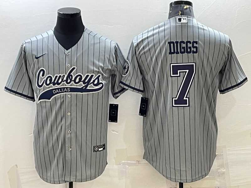 Men%27s Dallas Cowboys #7 Trevon Diggs Grey With Patch Cool Base Stitched Baseball Jersey->dallas cowboys->NFL Jersey